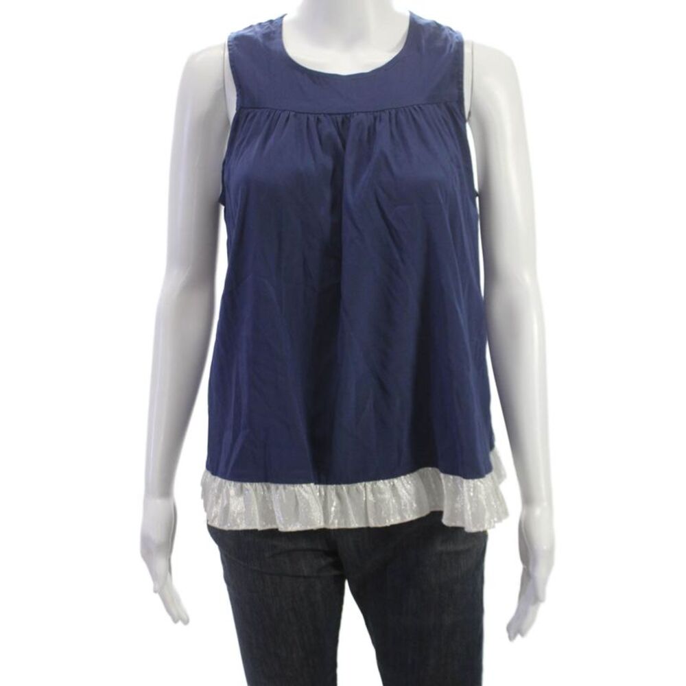 Alisha Levine Womens Basic Silk Tank Blue Round Neck Sleeveless Size S